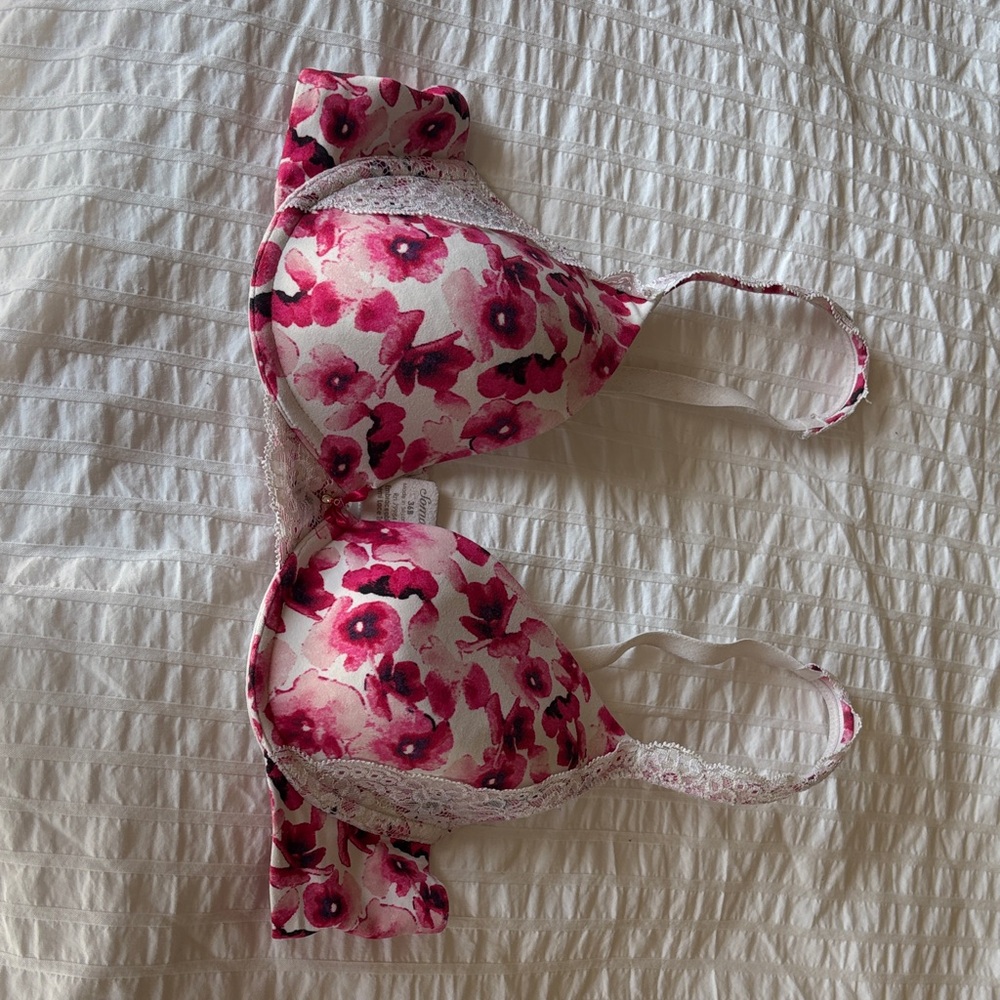 Soma Pink and White Floral Lace Bra